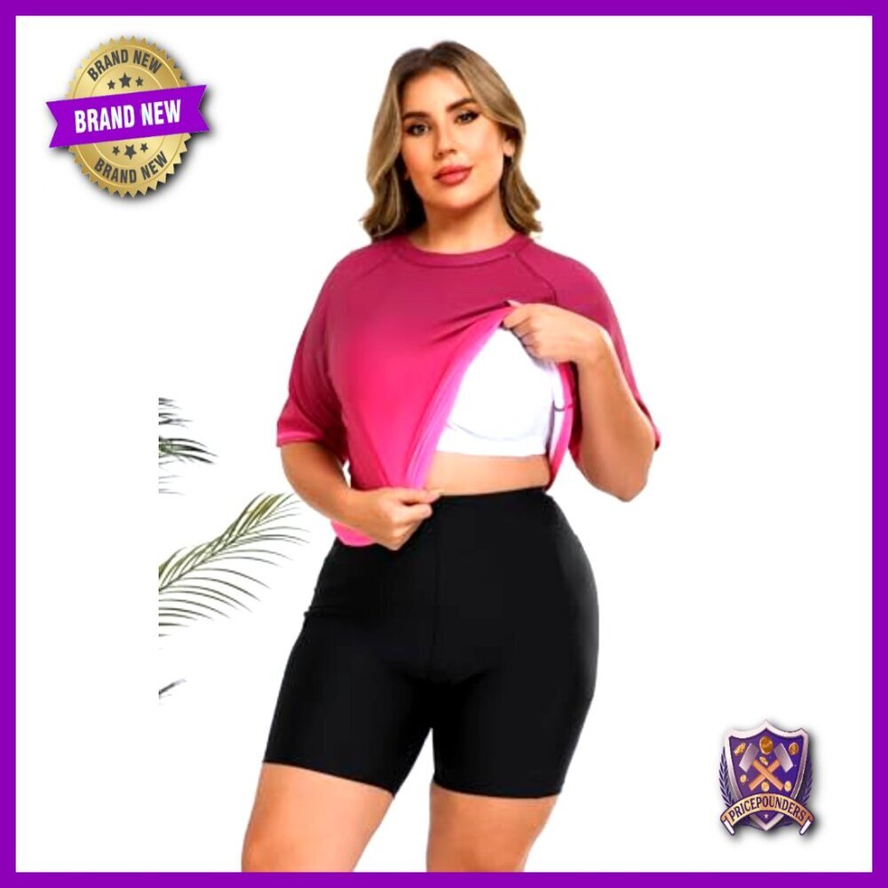 Plus Size Rash Guard Set with Built-In Bra and Pockets - Picture 2 of 7